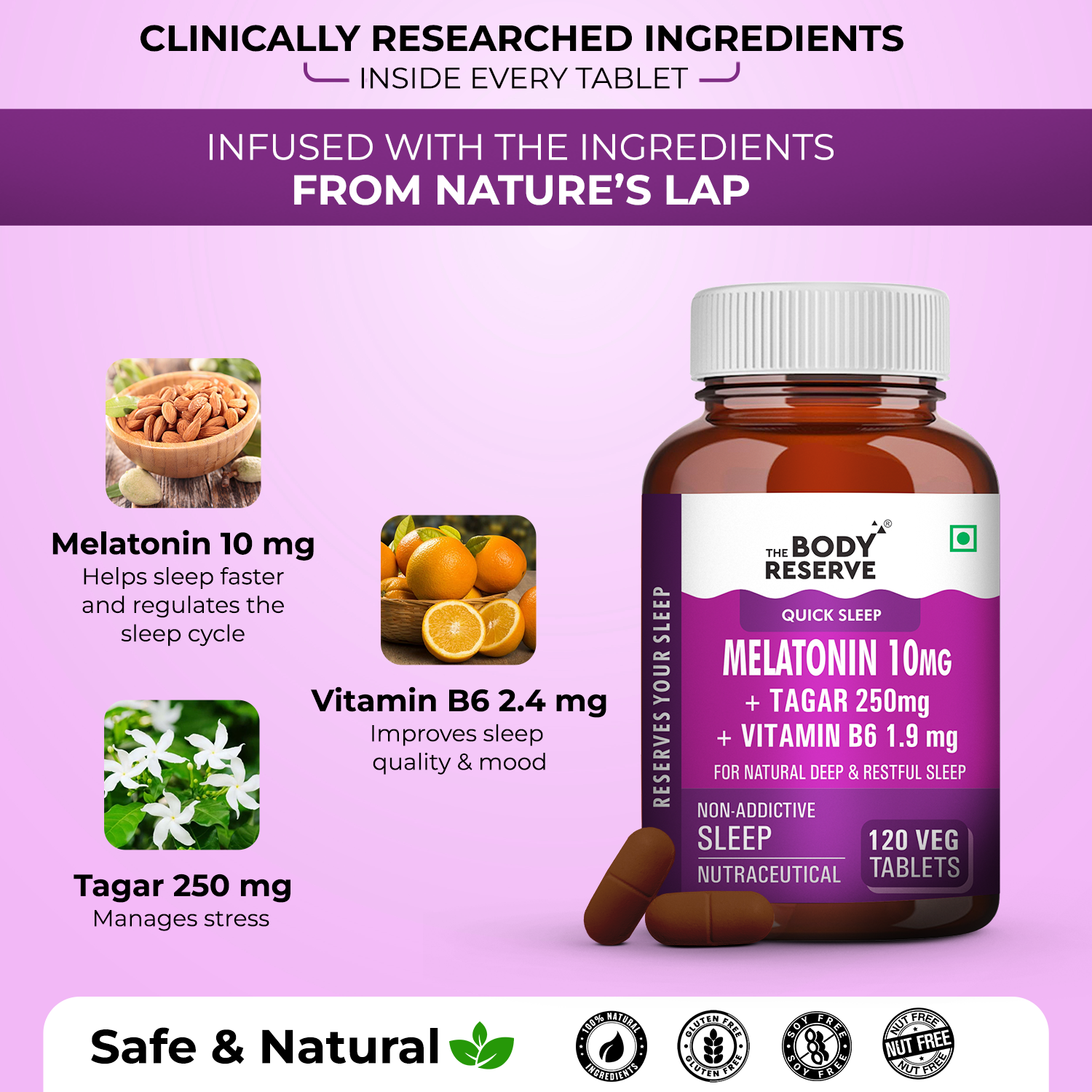 The Body Reserve Melatonin 10mg - 120 Plain Veg Tablets
