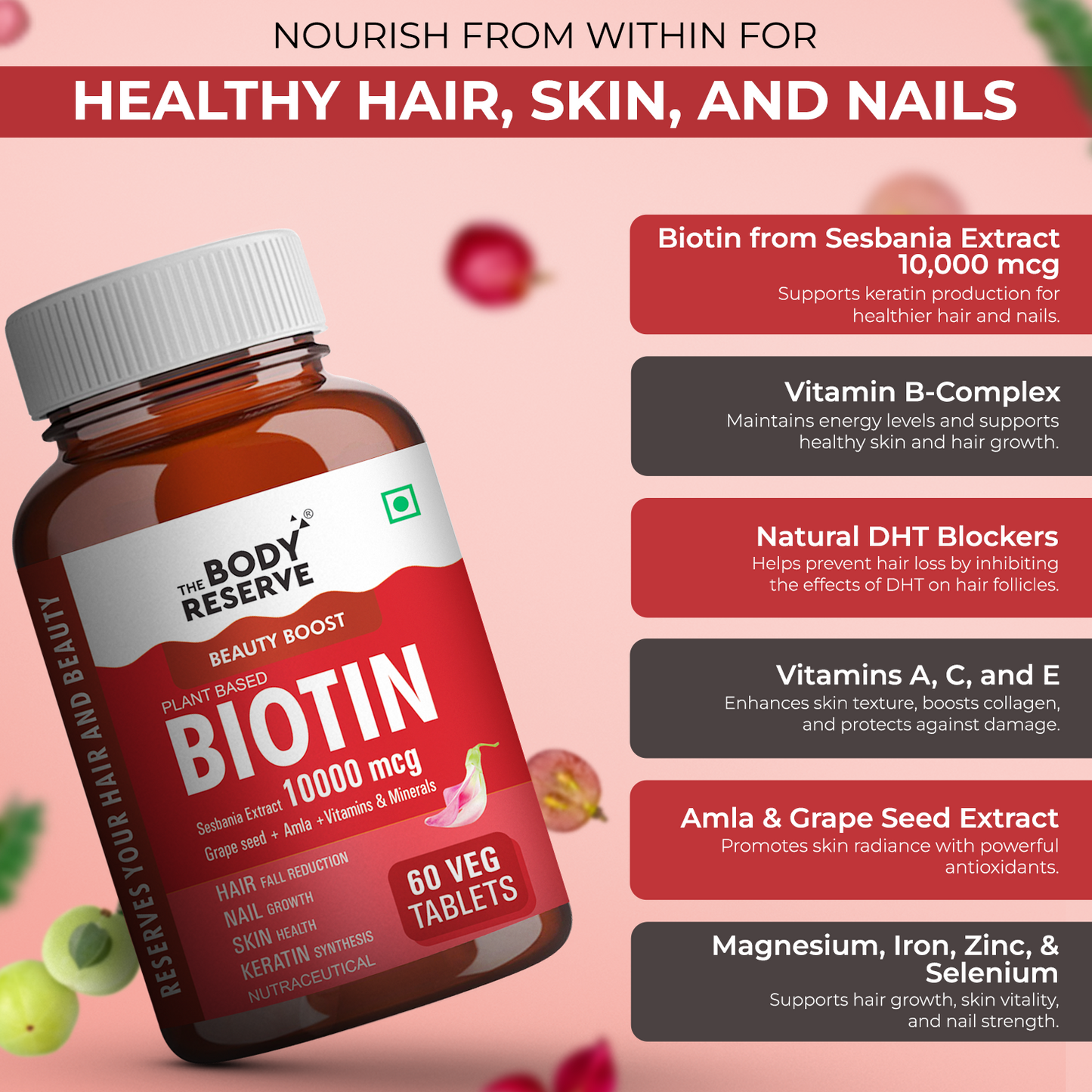 The Body Reserve Plant-Based Biotin Tablets - 60 Veg Tablets