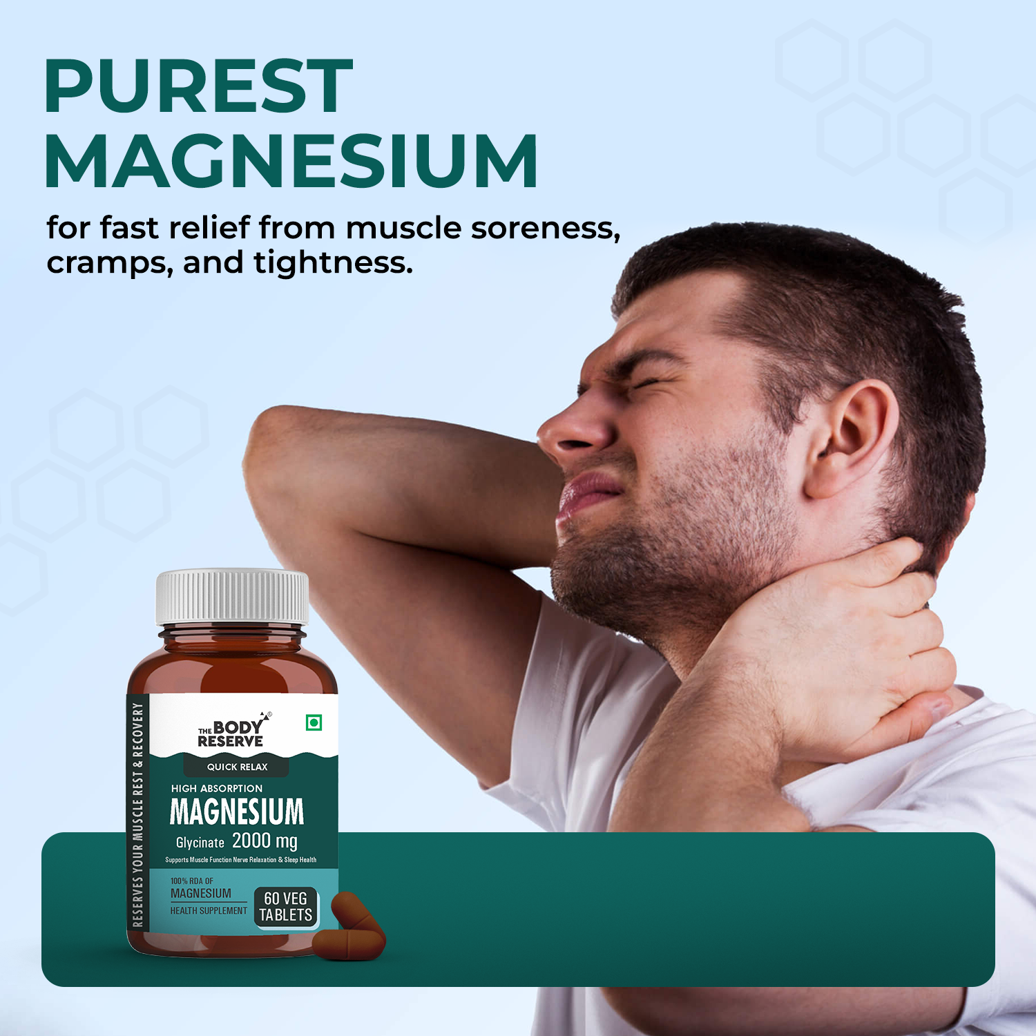 The Body Reserve Magnesium Glycinate Supplement - 60 Veg Tablets, 2000mg Per Serving, High Absorption Chelated Form - Supports Muscle & Nerve Relaxation, Better Sleep Quality for Men & Women