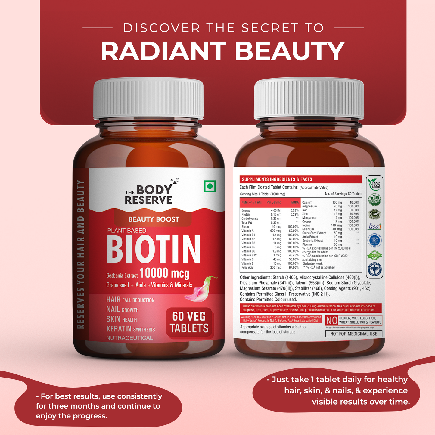 The Body Reserve Plant-Based Biotin Tablets - 60 Veg Tablets
