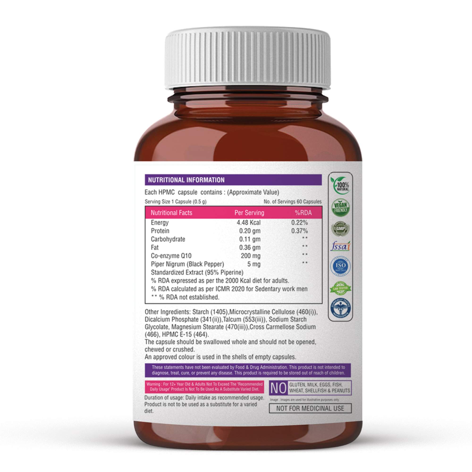 Coenzyme Q10 200mg 60 Veg Capsules Supplement for Heart & Vascular Health