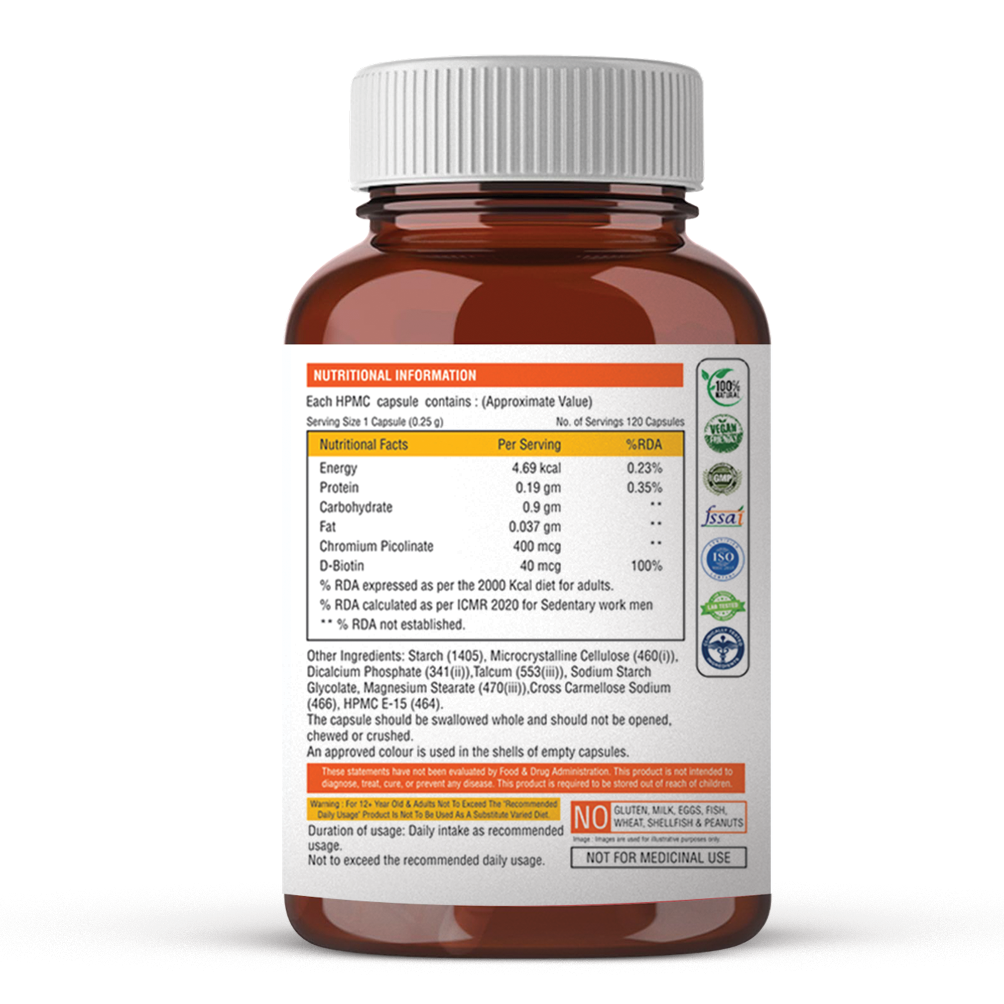 Chromium Picolinate 400mcg 120 Veg Capsules for Healthy Blood Sugar Levels