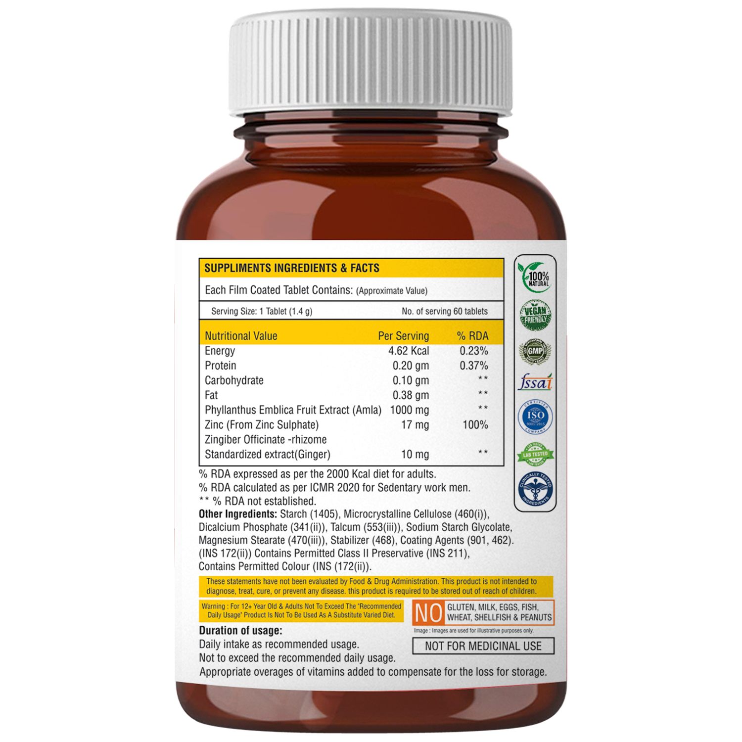 Vitamin C Supplements 60 Tablets For Immunity & Skin