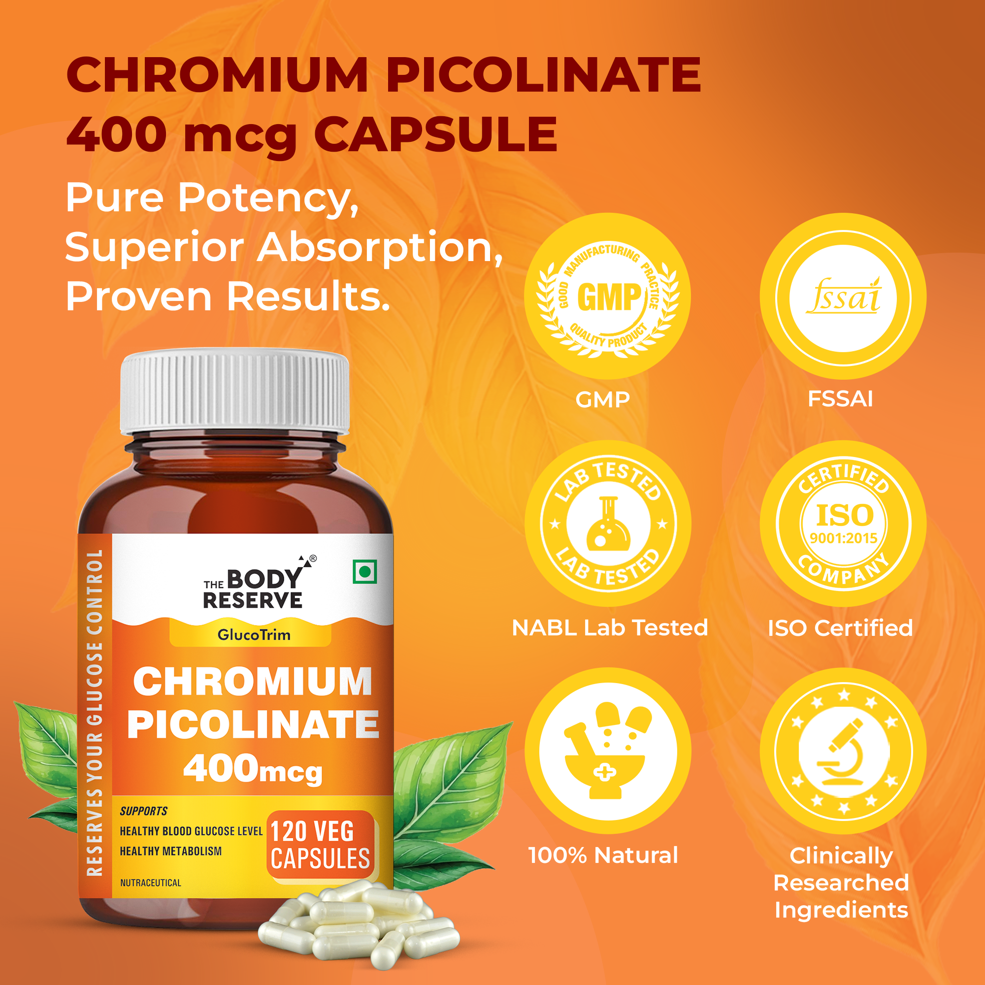 Chromium Picolinate 400mcg 120 Veg Capsules for Healthy Blood Sugar Levels