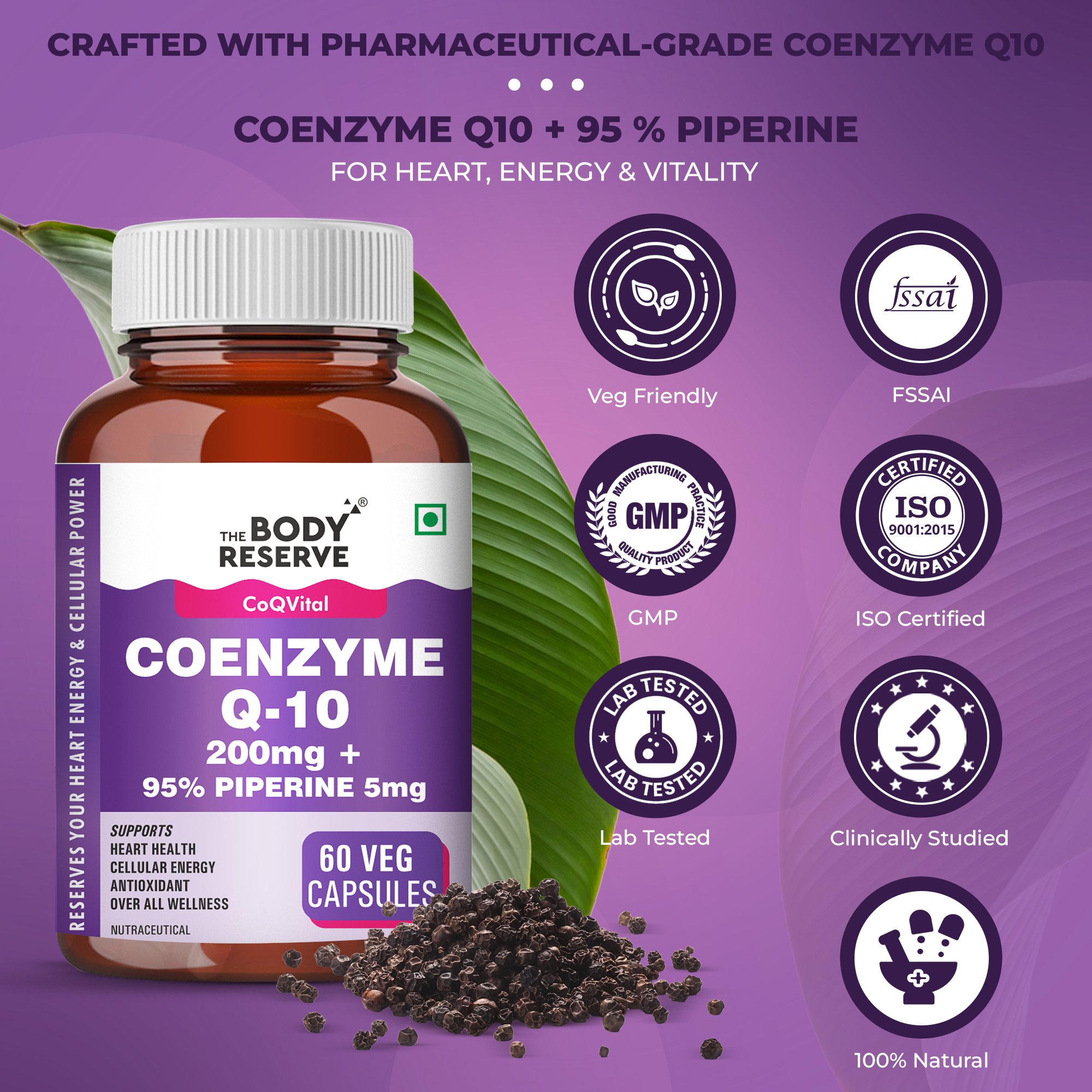 Coenzyme Q10 200mg 60 Veg Capsules Supplement for Heart & Vascular Health