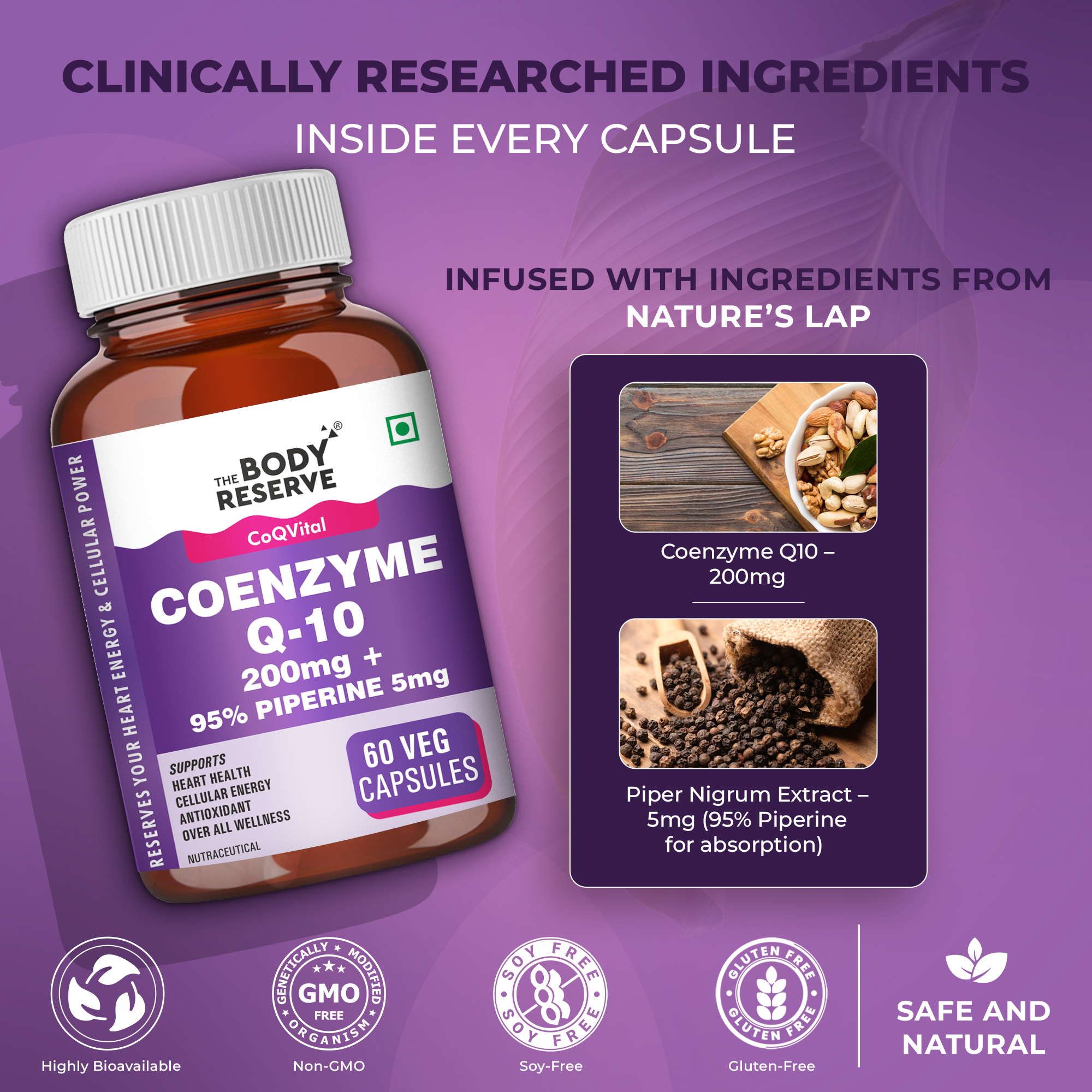 Coenzyme Q10 200mg 60 Veg Capsules Supplement for Heart & Vascular Health