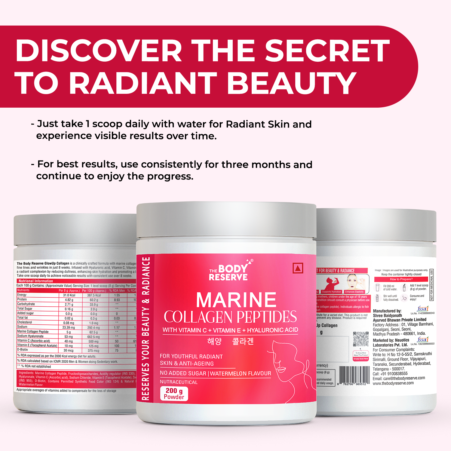 Marine Collagen Supplement For Men, Women (Watermelon - 200g)