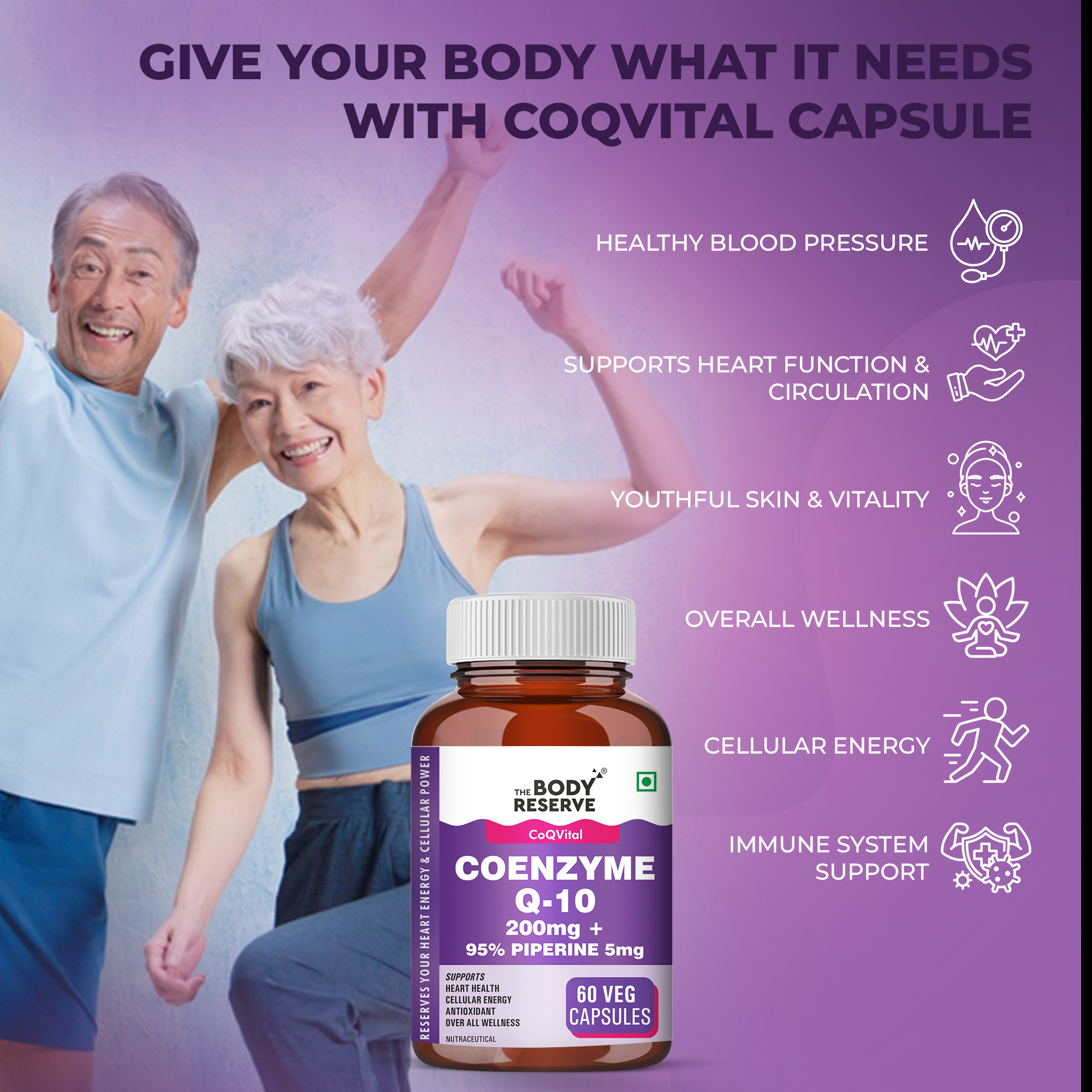 Coenzyme Q10 200mg 60 Veg Capsules Supplement for Heart & Vascular Health