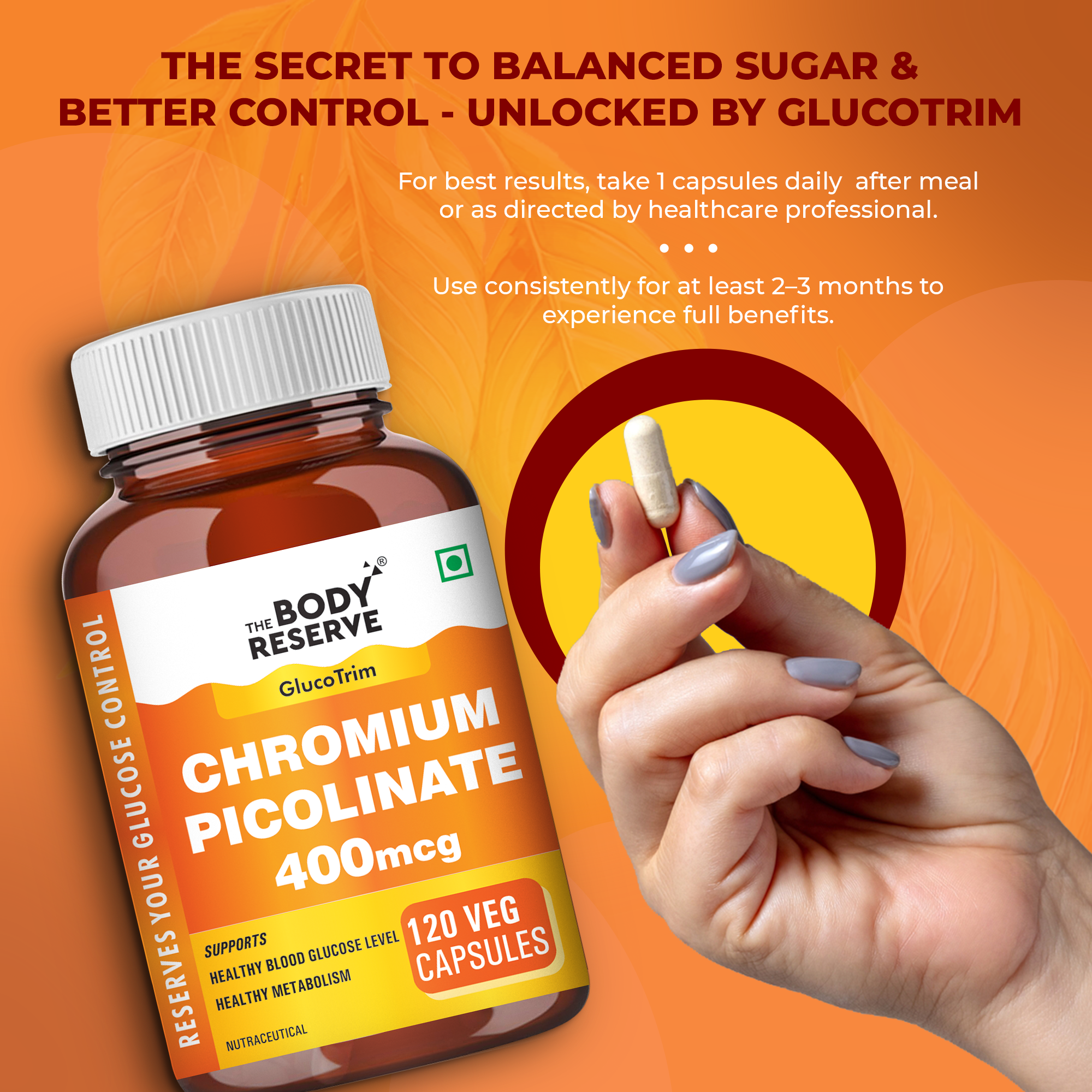 Chromium Picolinate 400mcg 120 Veg Capsules for Healthy Blood Sugar Levels
