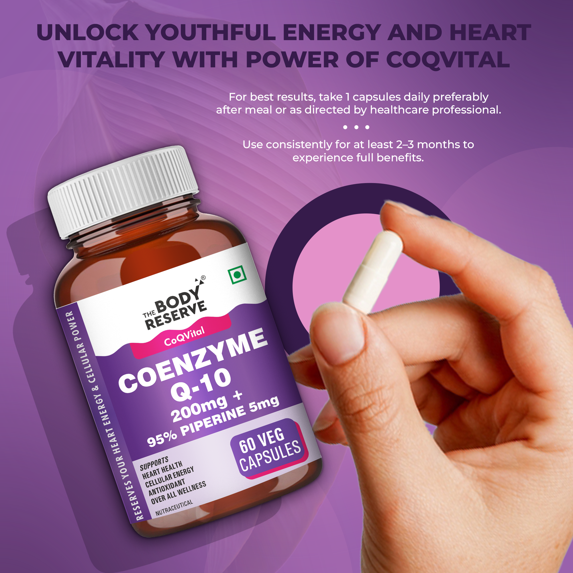 Coenzyme Q10 200mg 60 Veg Capsules Supplement for Heart & Vascular Health