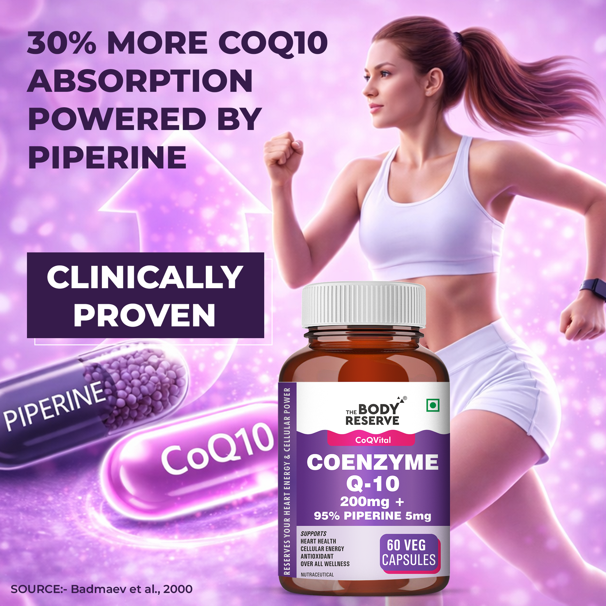 Coenzyme Q10 200mg 60 Veg Capsules Supplement for Heart & Vascular Health
