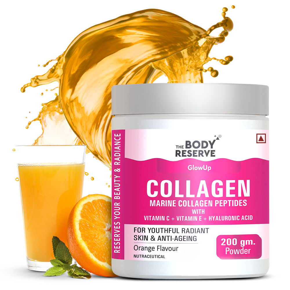 The Body Reserve Marine Collagen Supplement For Men, Women (Orange - 200g) With Sodium Hyaluronate, Vitamin C, E & Biotin, High Absorption Marine Collagen Peptides For Healthy Skin, Hair & Nails, powder,1 count,25 Servings