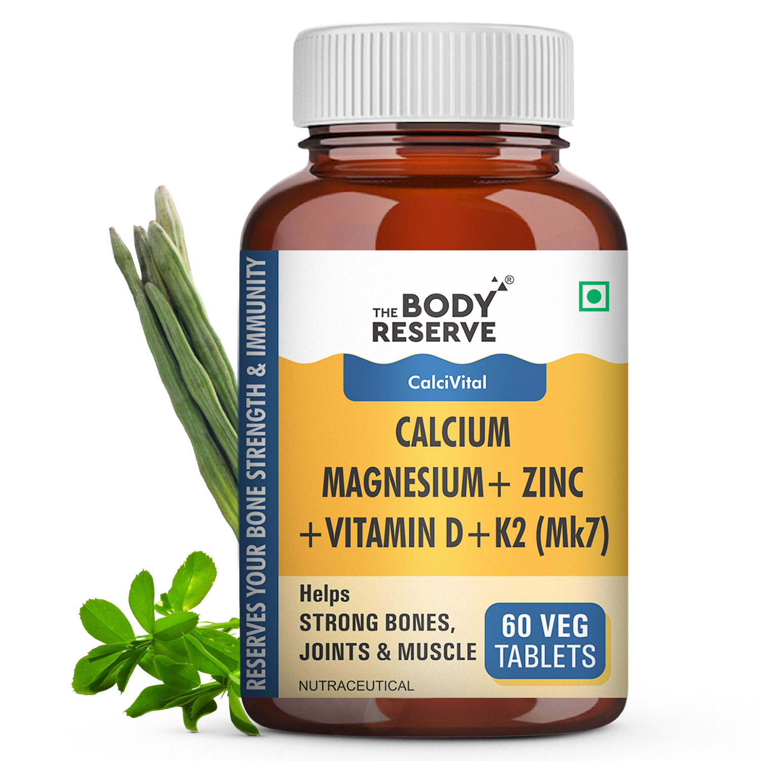 The Body Reserve Calcium Tablets For Women & Men- 60 Tablets, Calcium Magnesium & Zinc Supplements For Man With Calcium Citrate, Vitamin K2, MK7 & Vitamin B12 To Support Joints And Bone Health