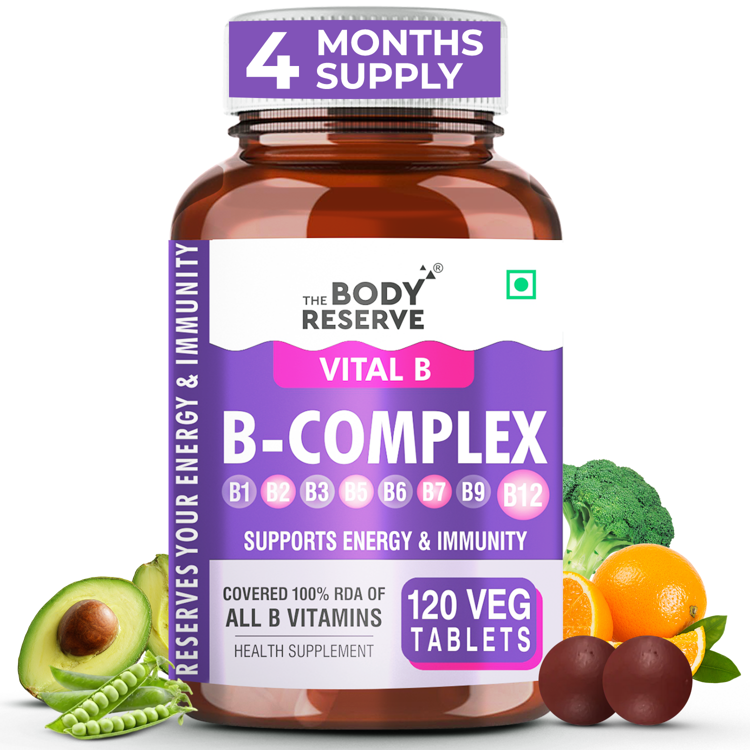 Vitamin B Complex Tablets- 120 Veg Tablets 100% RDA