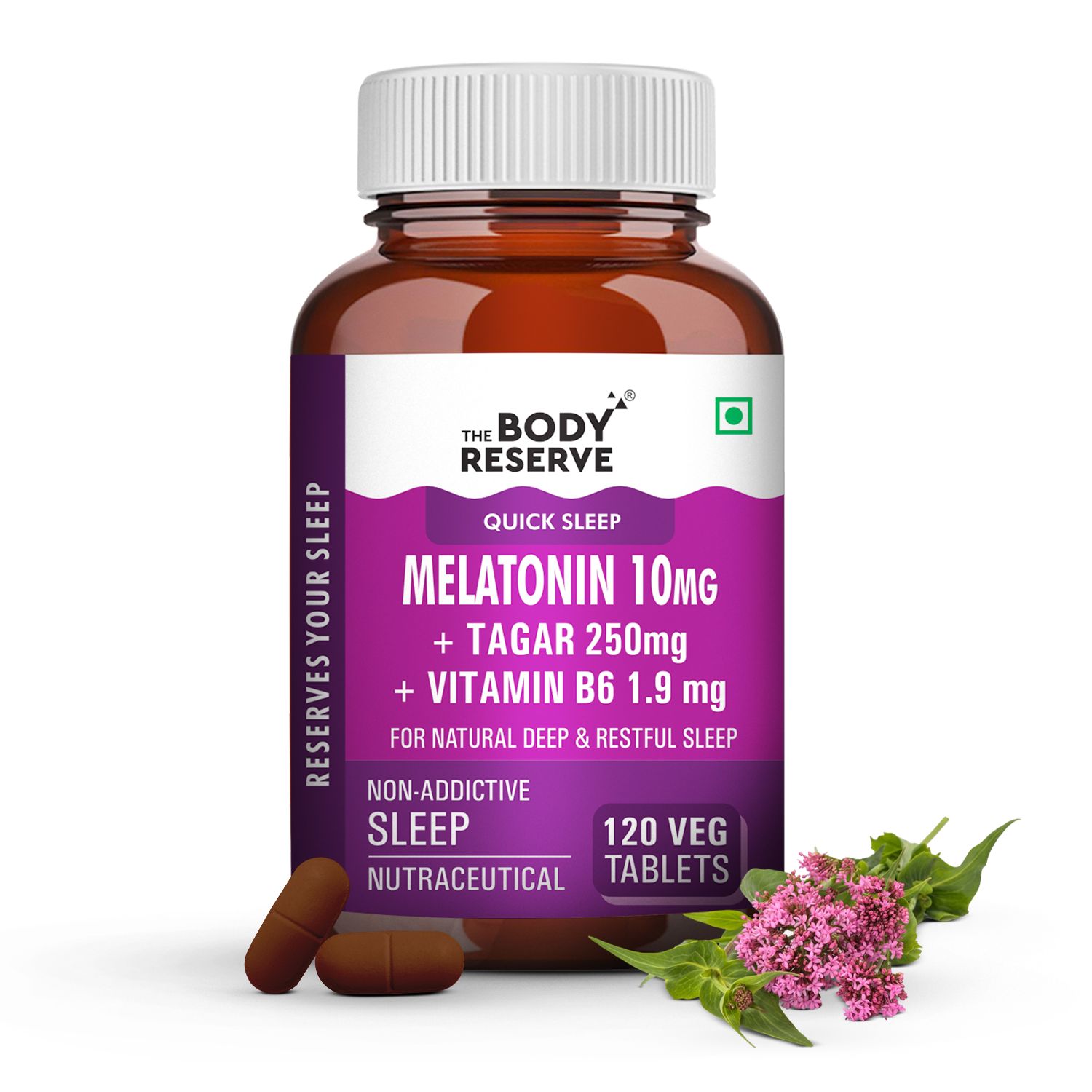 The Body Reserve Melatonin 10mg - 120 Plain Veg Tablets