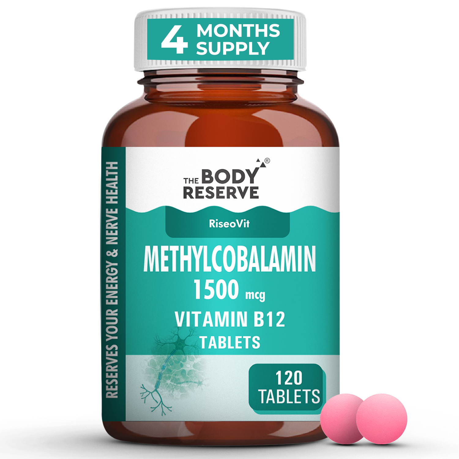 THE BODY RESERVE Vitamin B12 Tablets 1500 mcg as Methylcobalamin Vitamin B12 Supplements for Men & Women -120 Veg tablets (4 Months Supply Pack)