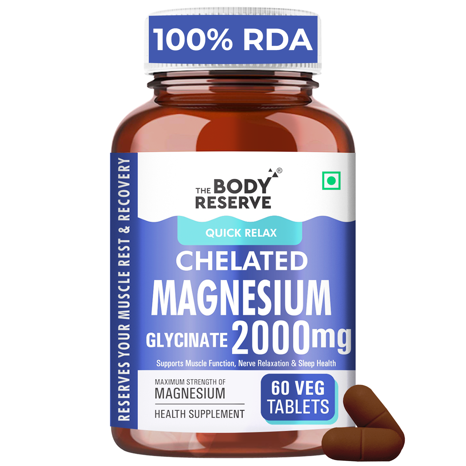 Magnesium Glycinate Supplement - 60 Veg Tablets, 2000mg