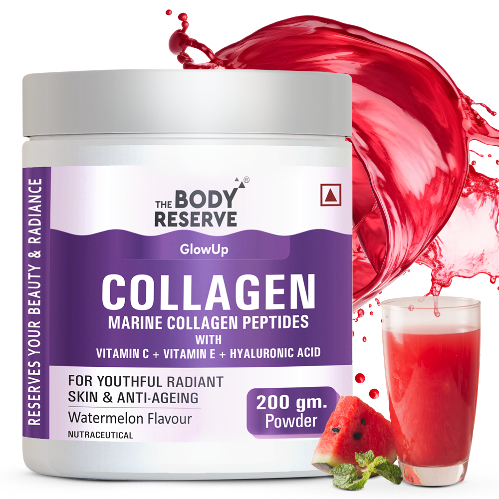 The Body Reserve Marine Collagen Supplement For Men, Women (Watermelon - 200g) With Sodium Hyaluronate, Vitamin C, E & Biotin, High Absorption Marine Collagen Peptides For Healthy Skin, Hair & Nails, 1 count, 25 Servings