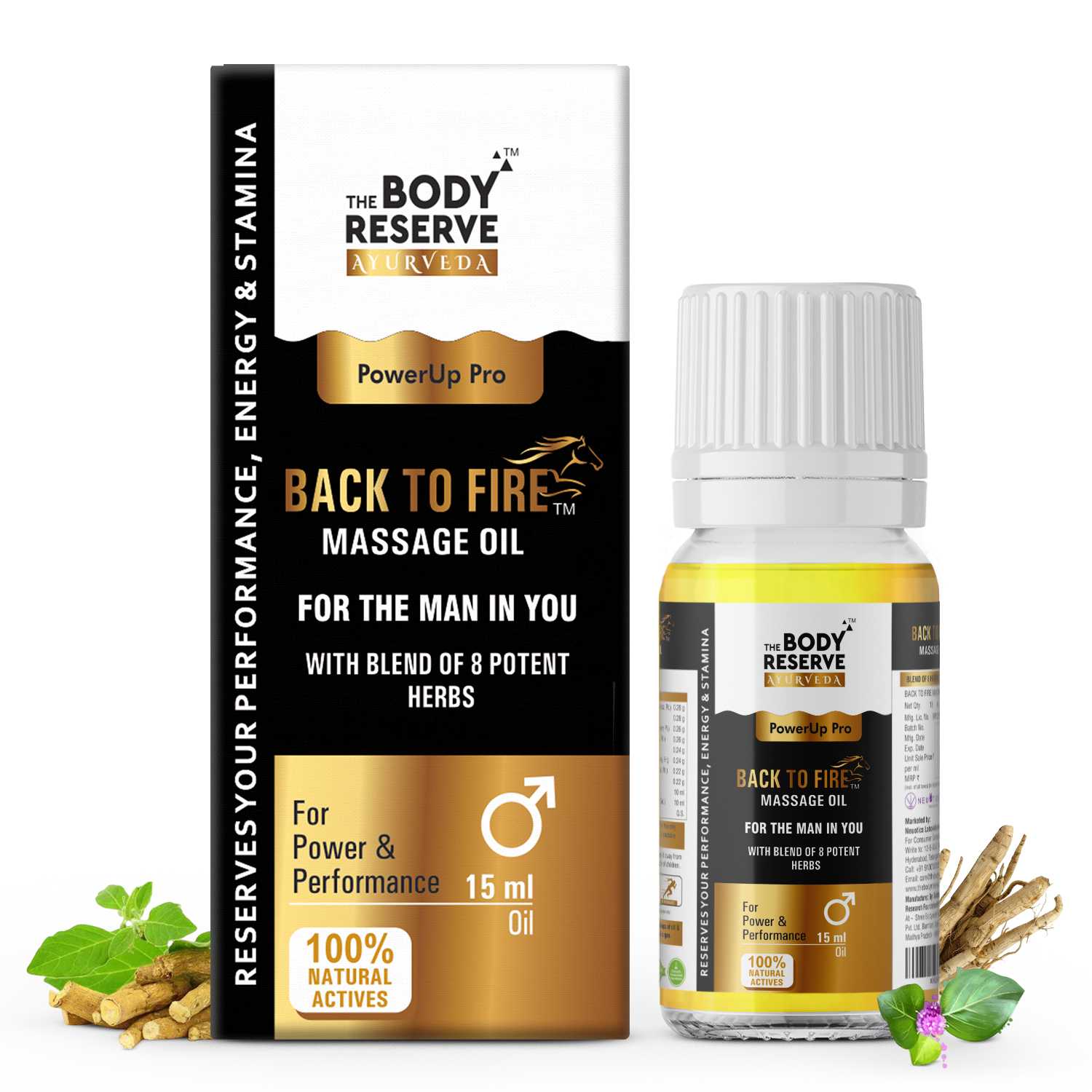 The Body Reserve Back To Fire Ayurvedic Massage Oil for Men  With Ayurvedic Herbs 15 ml (pack of 1)