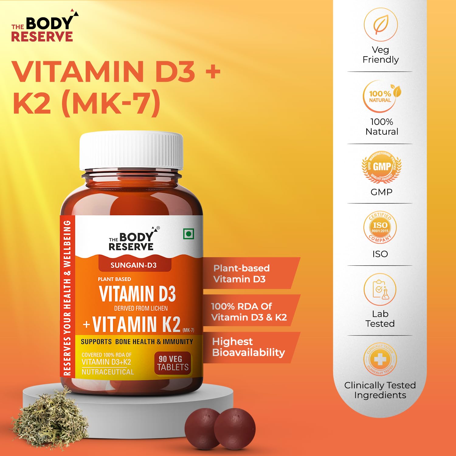 Vitamin D3 K2 MK7 - 90 Veg Tablets
