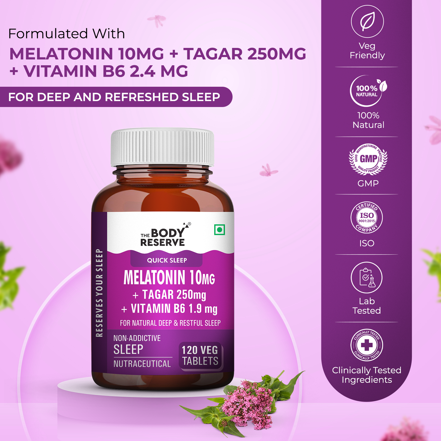 The Body Reserve Melatonin 10mg - 120 Plain Veg Tablets