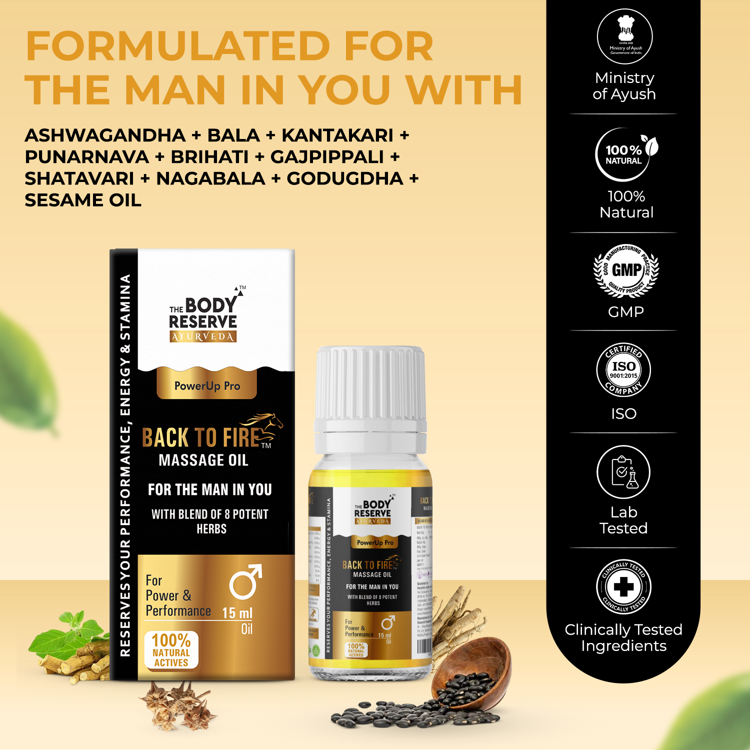 The Body Reserve Back To Fire Ayurvedic Massage Oil for Men  With Ayurvedic Herbs 15 ml (pack of 1)