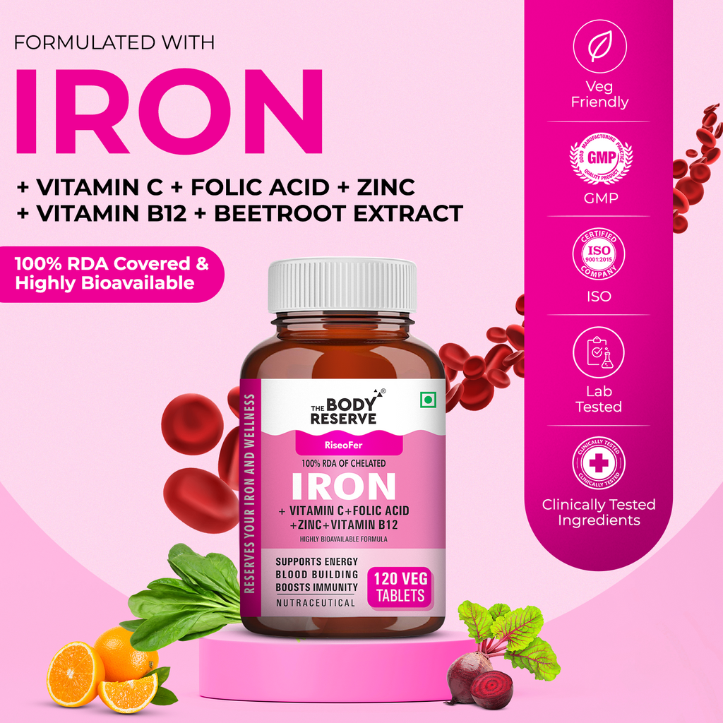 Iron + Vitamin C - 120 Veg Tablets for Blood Building & Immunity ...