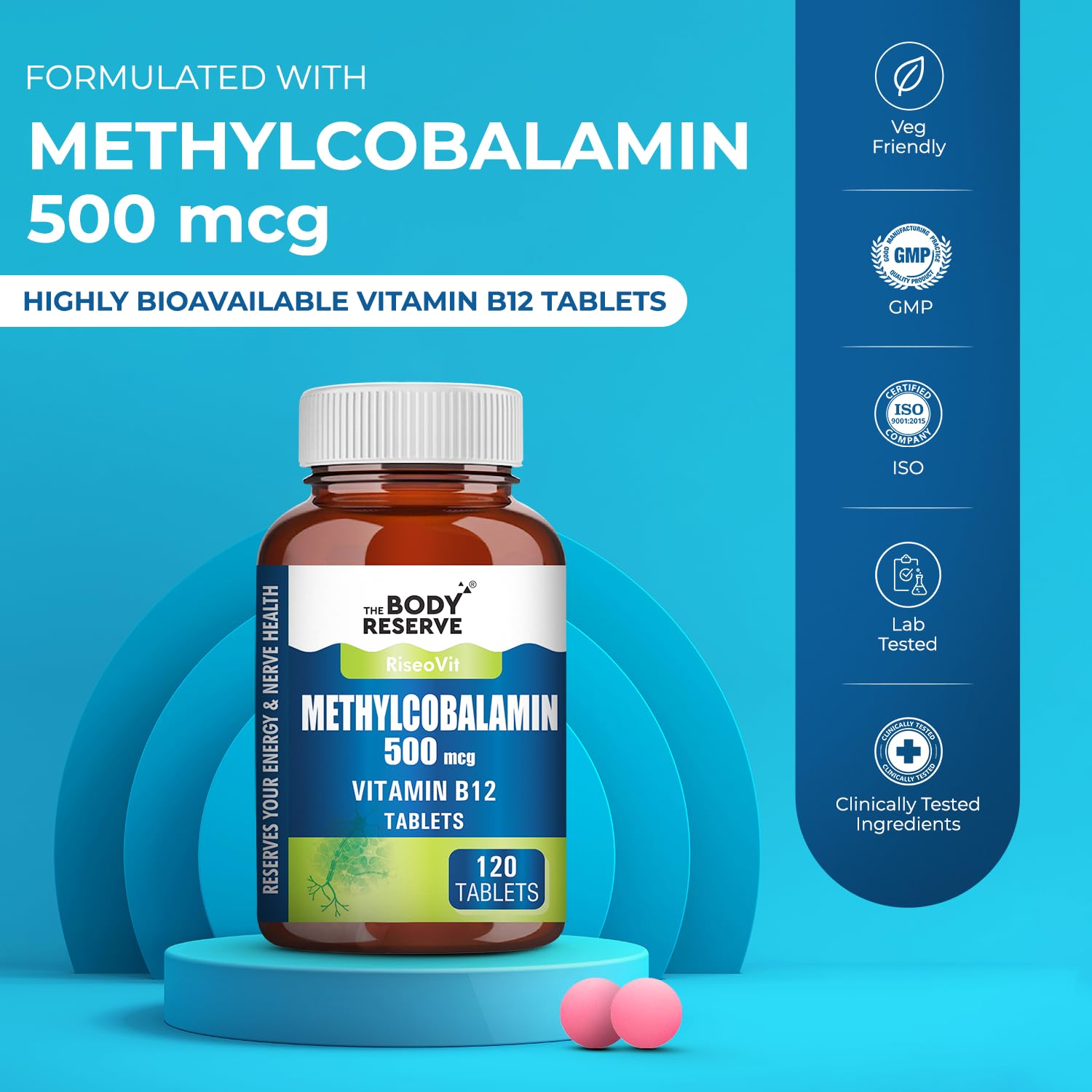 Vitamin B12 Supplements Methylcobalamin 500 Mcg 120 Veg Tablets  (4-Month Supply)