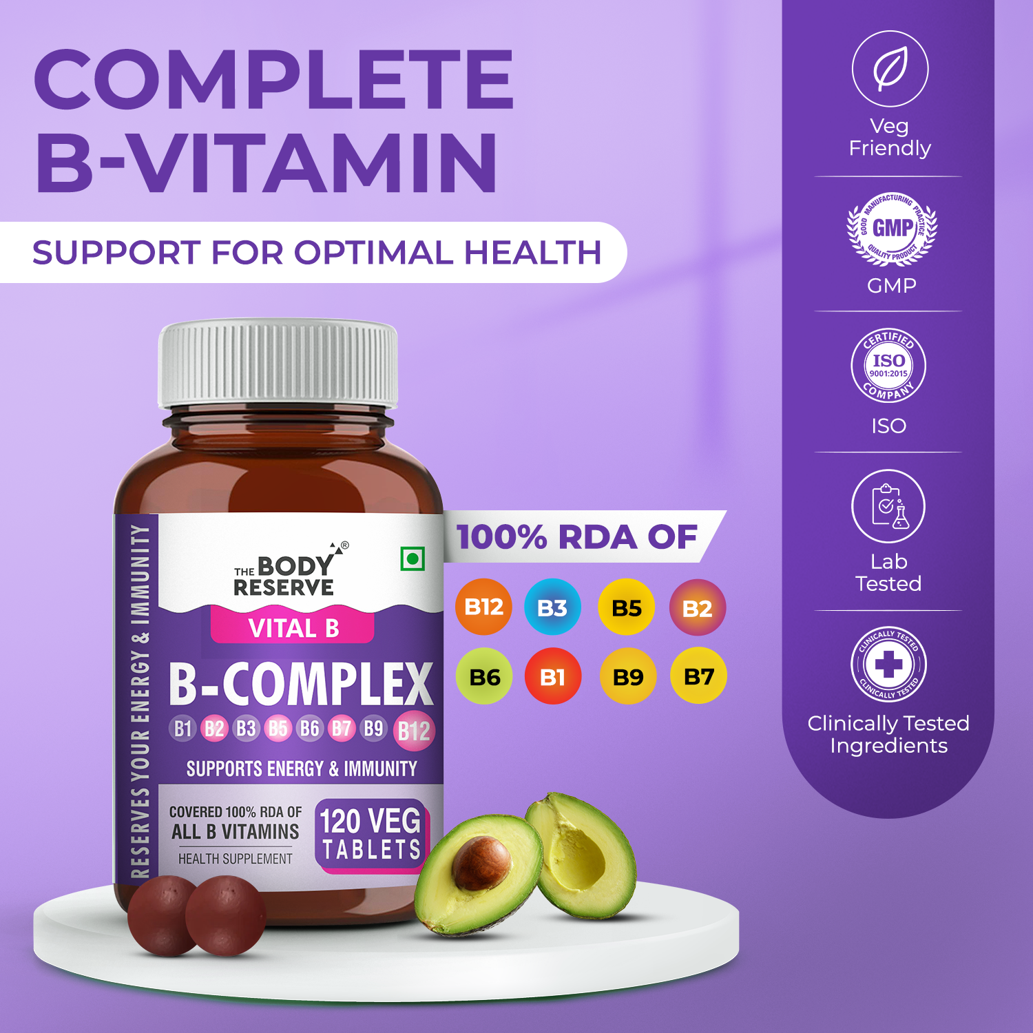 Vitamin B Complex Tablets- 120 Veg Tablets 100% RDA