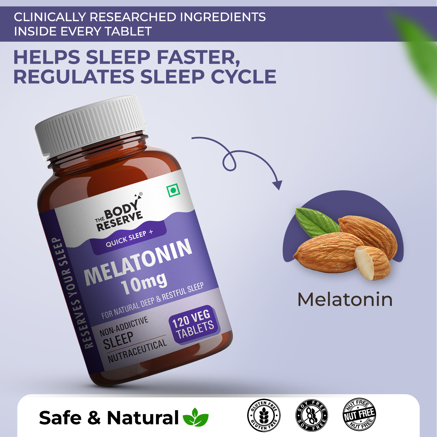The Body Reserve Melatonin 10mg - 120 Veg Tablets for Sleep Support, Nerve Relaxation, and Stress Relief - Non-Habit Forming for Men & Women