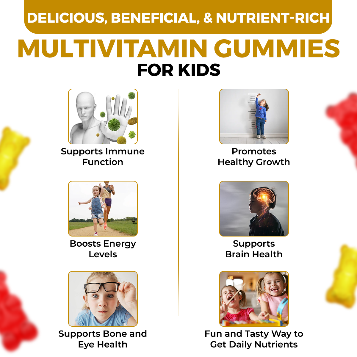 The Body Reserve Super Kids Multivitamin Daily Essential Vitamins B C D E B12 & Zinc for Kids Growth Development Strong Bones Teeth & Immunity Lemon & Strawberry Flavoured 90 Gummies (Pack of 3)