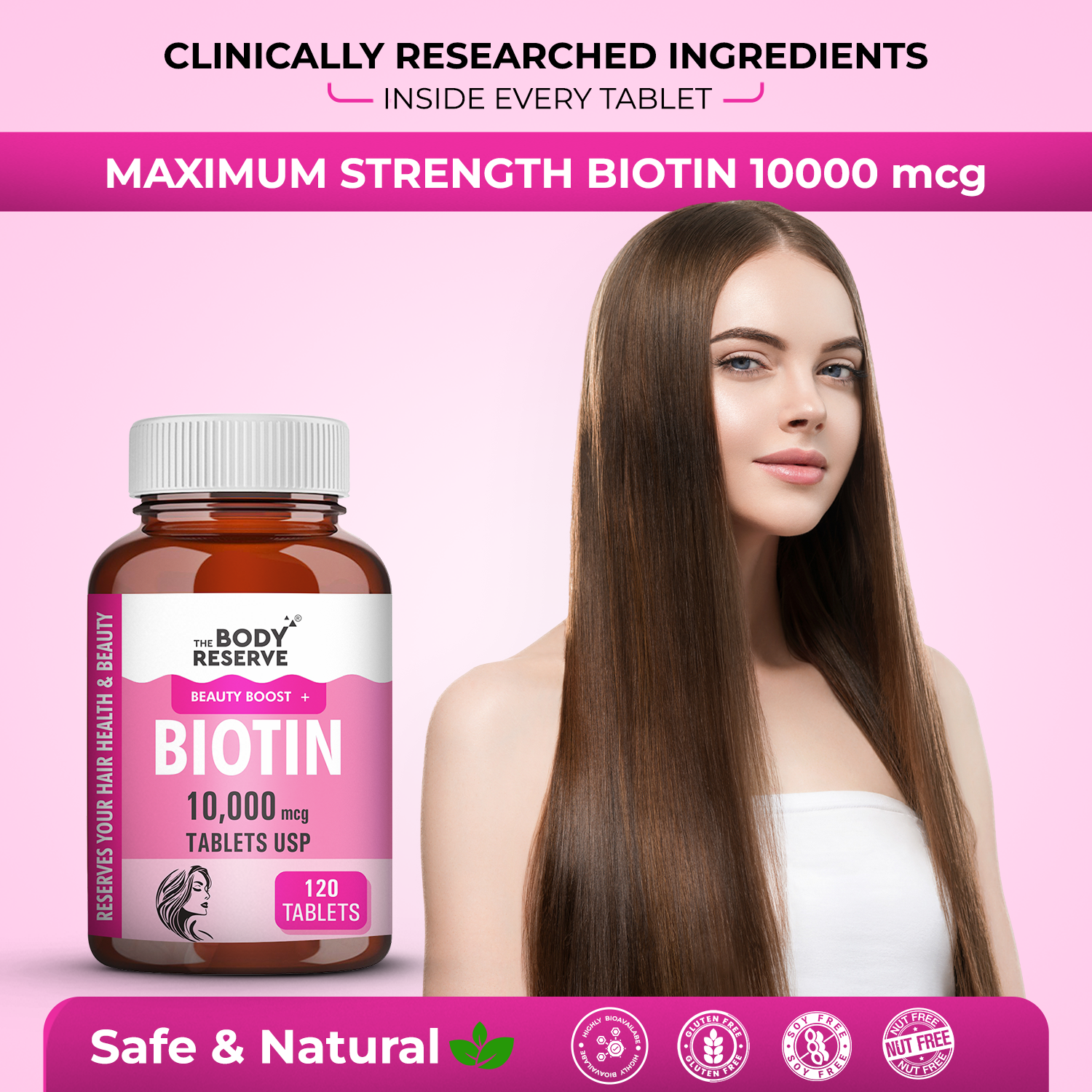 The Body Reserve Biotin 10000mcg Tablets -120 Veg Tablets, Biotin Tablets For Hair Growth, Skin & Nails, Hair Vitamins  Biotin Supplement For Men & Women  4 Month’s Supply Pack