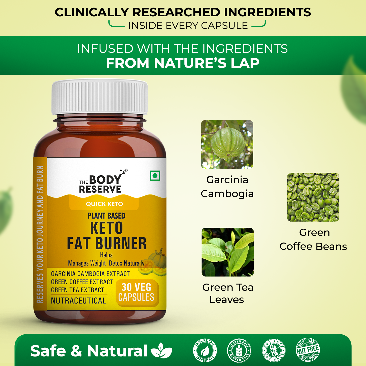 The Body Reserve Keto Fat Burner - 30 Veg Capsules, Weight Loss Supplement With 1000mg of Garcinia Cambogia, Green Coffee & Green Tea Extract - Metabolism Support - Plant-Based, Gluten-Free