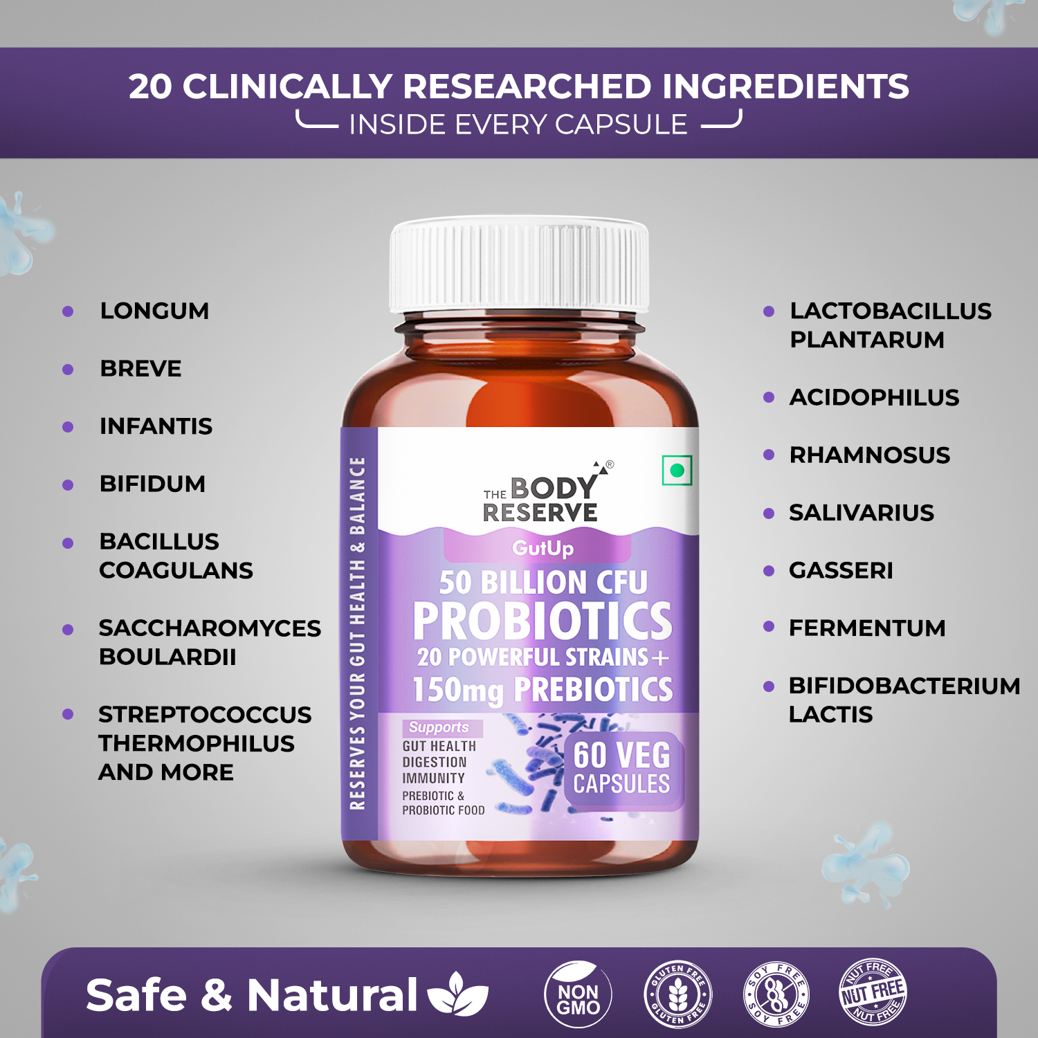 The Body Reserve Probiotics Supplement 50 Billion CFU Gut Health Supplements With Probiotics And Prebiotics Supports Digestion & Gut Cleanse-60 Capsules