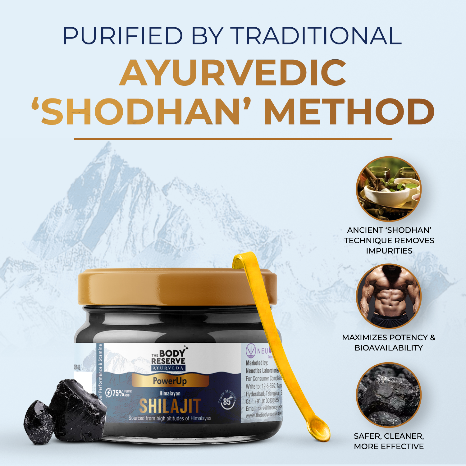 The Body Reserve Shilajit Resin 75% Fulvic Acid – Pure Himalayan, High-Altitude Extract, Certified Lab Tested, Energy, Stamina & Immunity Booster, Purified by Traditional Ayurvedic ‘Shodhan’ Method, 20g
