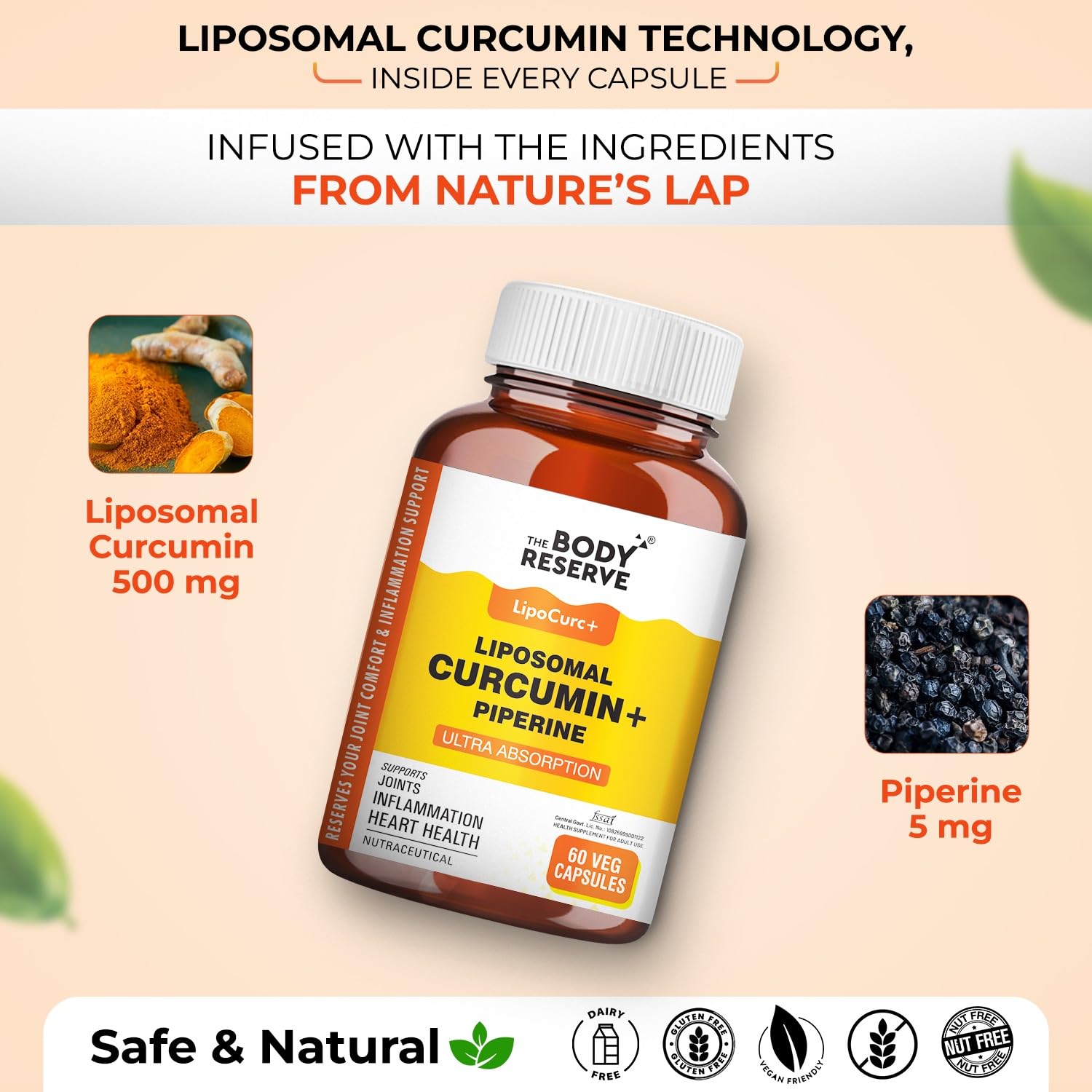 Liposomal Curcumin 500mg 60 Capsules Support for Adults