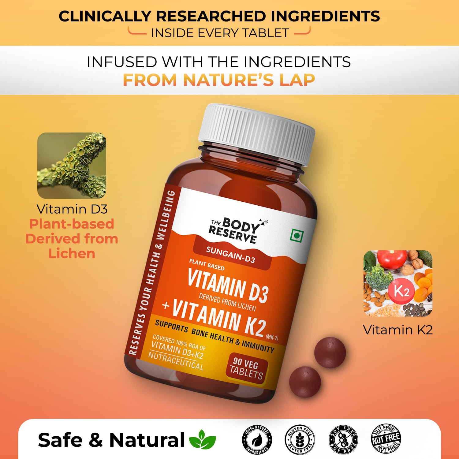Vitamin D3 K2 MK7 - 90 Veg Tablets
