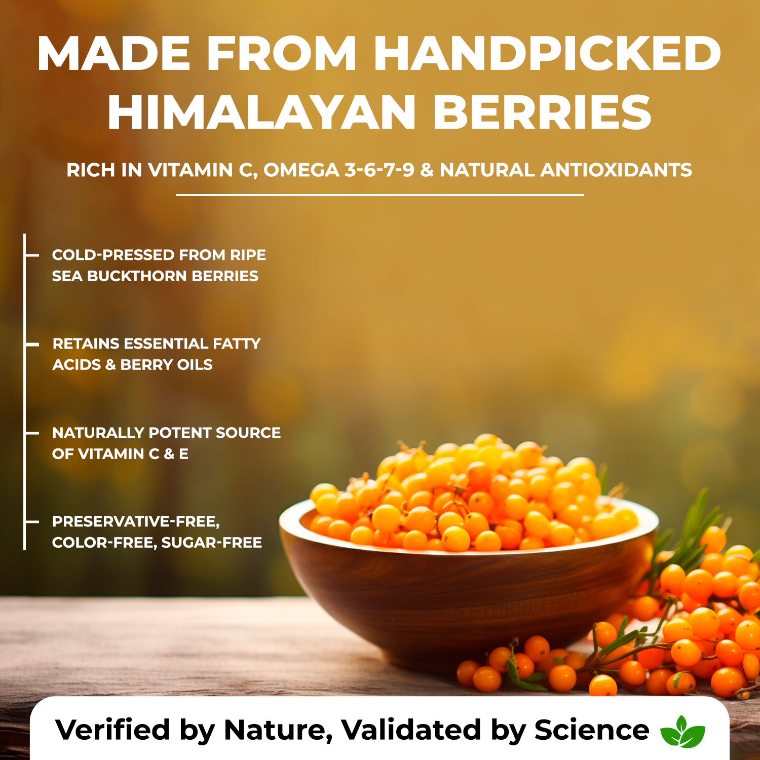 The Body Reserve Himalayan Sea Buckthorn Juice 500ml Berry Pulp Concentrate Makes 85 Glasses, Rich in Natural Vitamin C, Omega 3 6 7 9, Antioxidants for skin Glow, immunity Heart & Gut health support