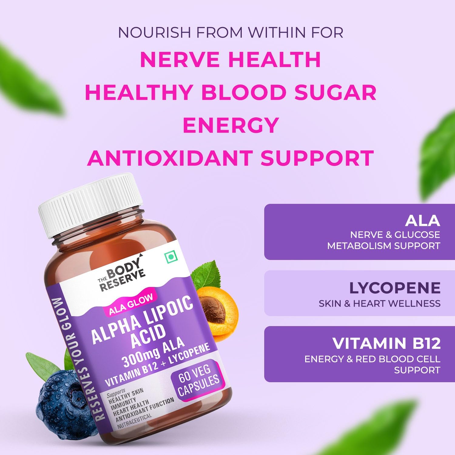 Alpha Lipoic Acid 300mg 60 Veg Capsules for Nerve Health, Energy