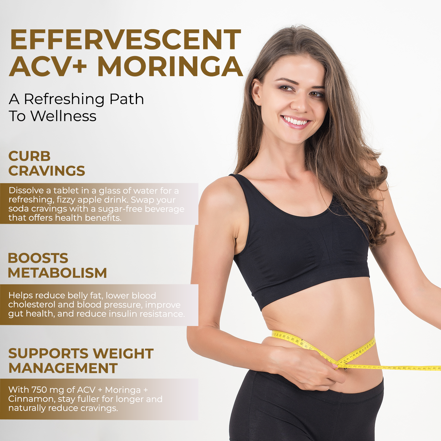 THE BODY RESERVE ACV Moringa effervescent (lemon)To Control Cravings,Apple Cider Vinegar,cinnamon  (15 Tablets)