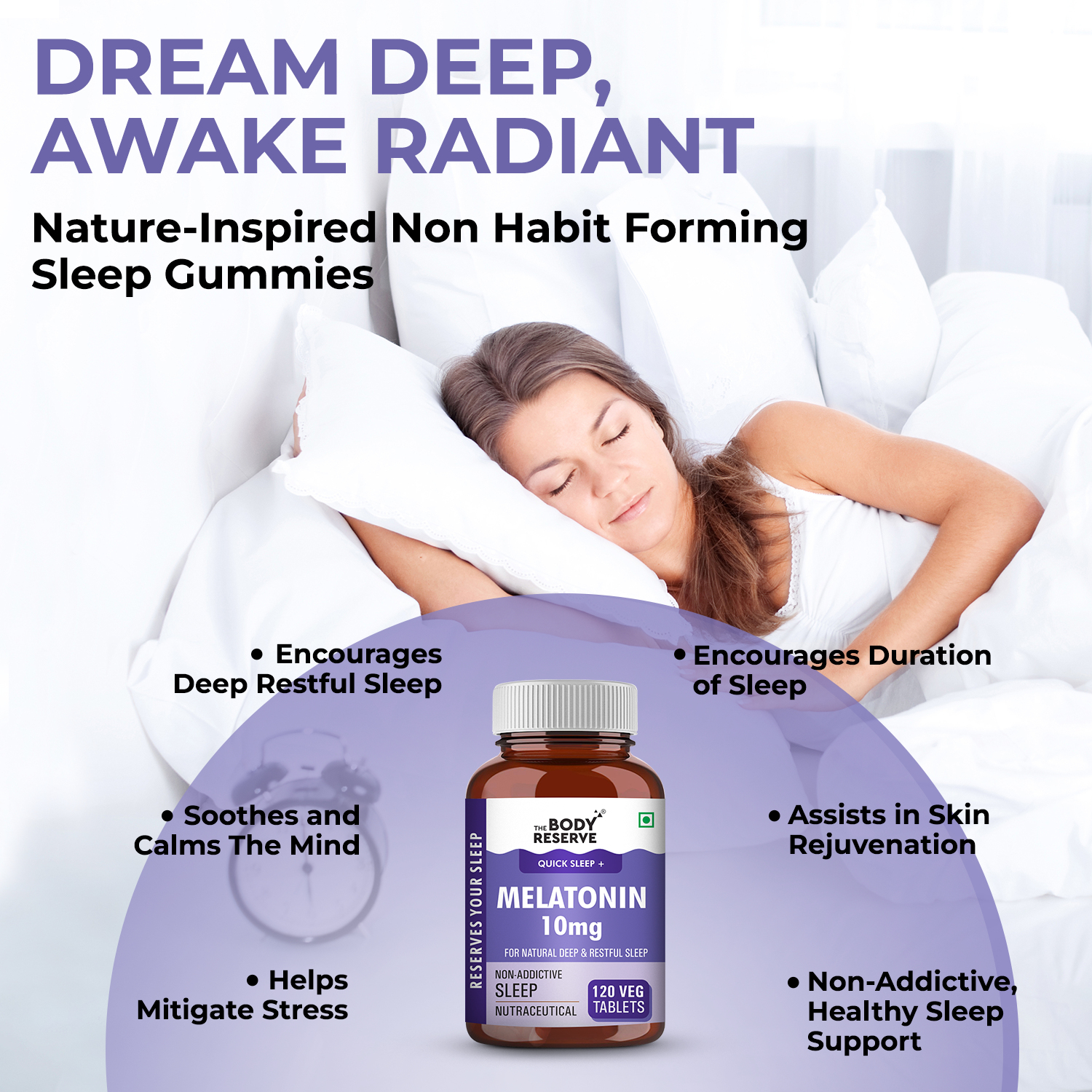 The Body Reserve Melatonin 10mg - 120 Veg Tablets for Sleep Support, Nerve Relaxation, and Stress Relief - Non-Habit Forming for Men & Women