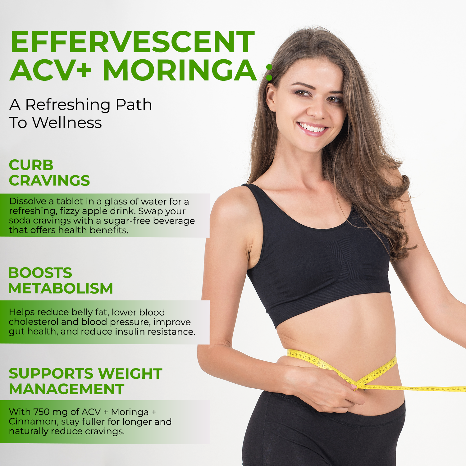 The Body Reserve ACV Moringa with Apple Cider Vinegar, cinnamon, for Control Carvings Supports Metabolism, Boosts Energy & Immunity Green Apple Flavor Pack of 6 (90 Tablets)