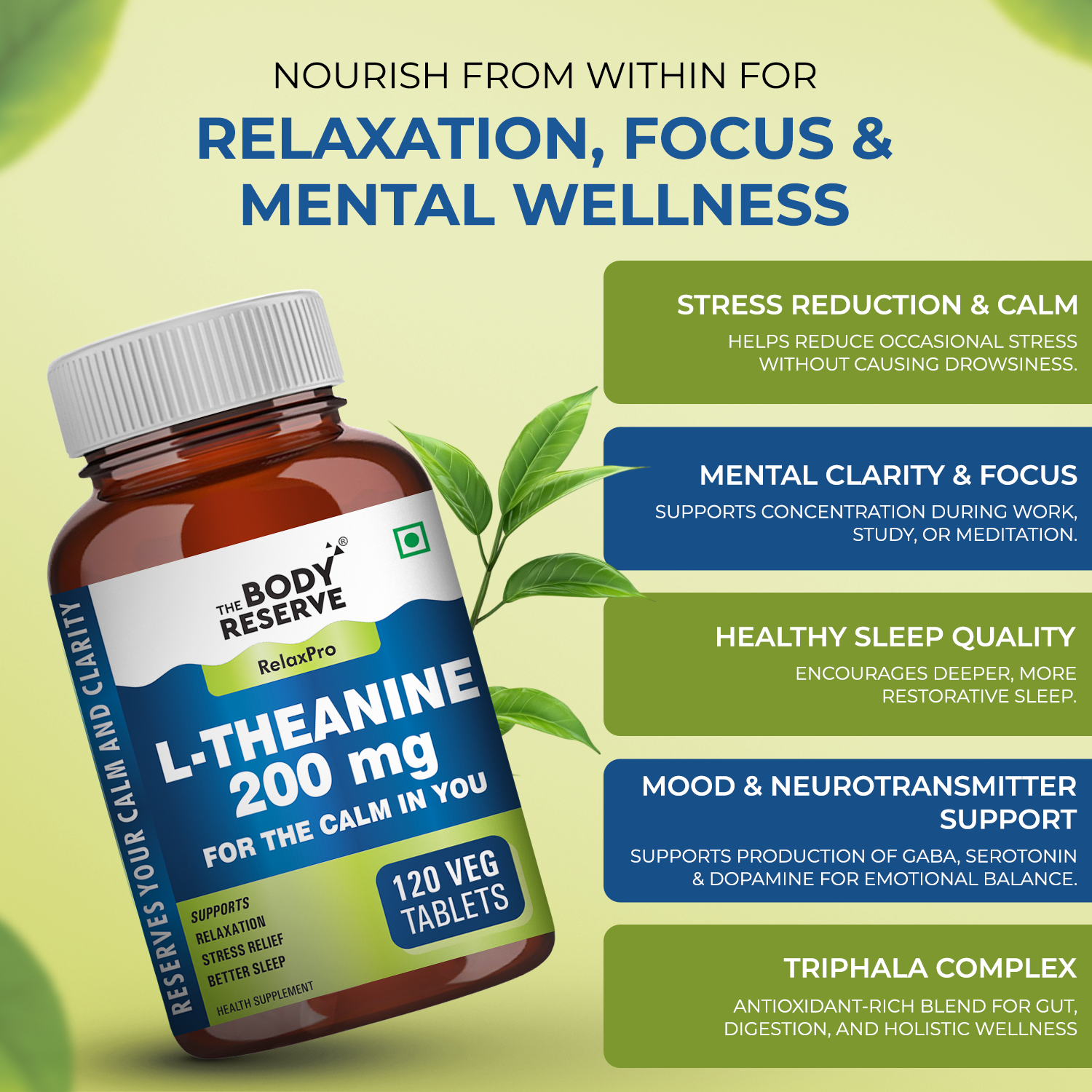 L-THEANINE 120 TABLETS Supplements Supports Stress Relief, Anxiety