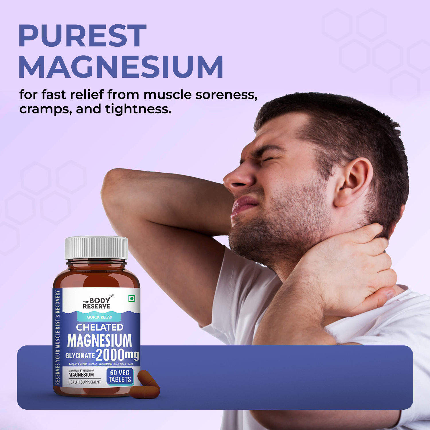 Magnesium Glycinate Supplement - 60 Veg Tablets, 2000mg