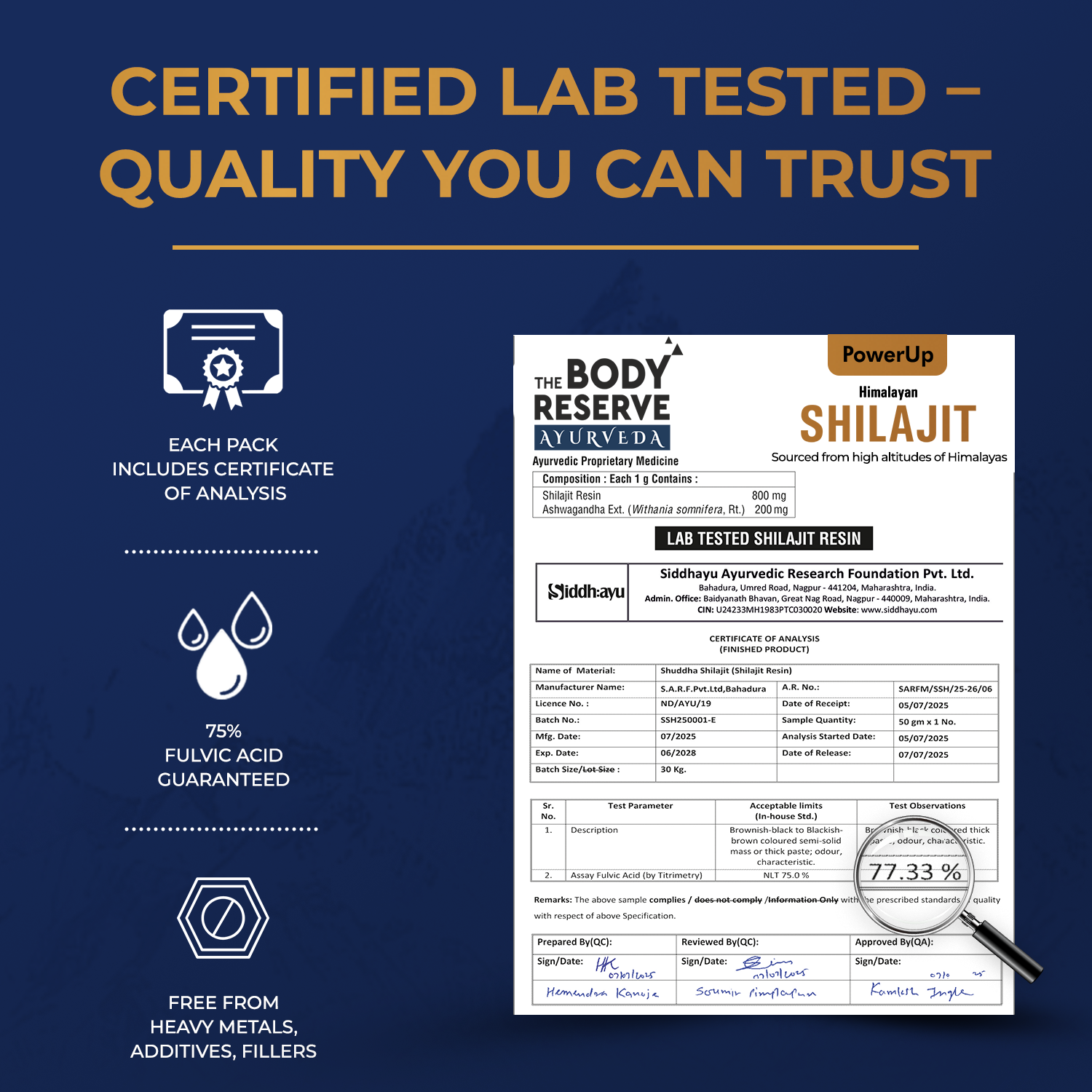 The Body Reserve Shilajit Resin 75% Fulvic Acid – Pure Himalayan, High-Altitude Extract, Certified Lab Tested, Energy, Stamina & Immunity Booster, Purified by Traditional Ayurvedic ‘Shodhan’ Method, 20g