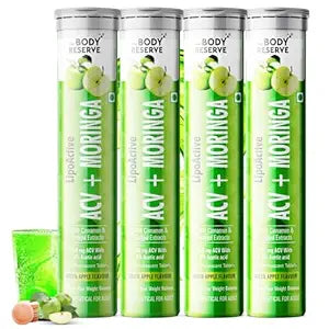 The Body Reserve ACV Moringa with Apple Cider Vinegar, cinnamon, for Control Carvings Supports Metabolism, Boosts Energy & Immunity Green Apple Flavor Pack of 4 (60 Tablets)