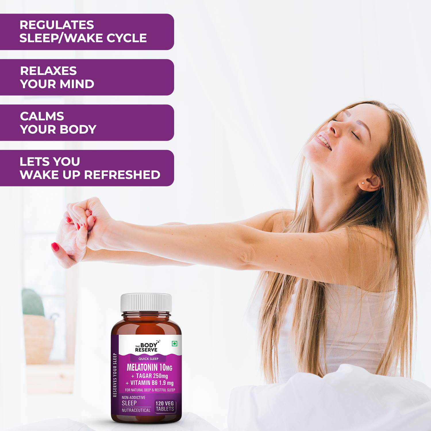The Body Reserve Melatonin 10mg - 120 Plain Veg Tablets