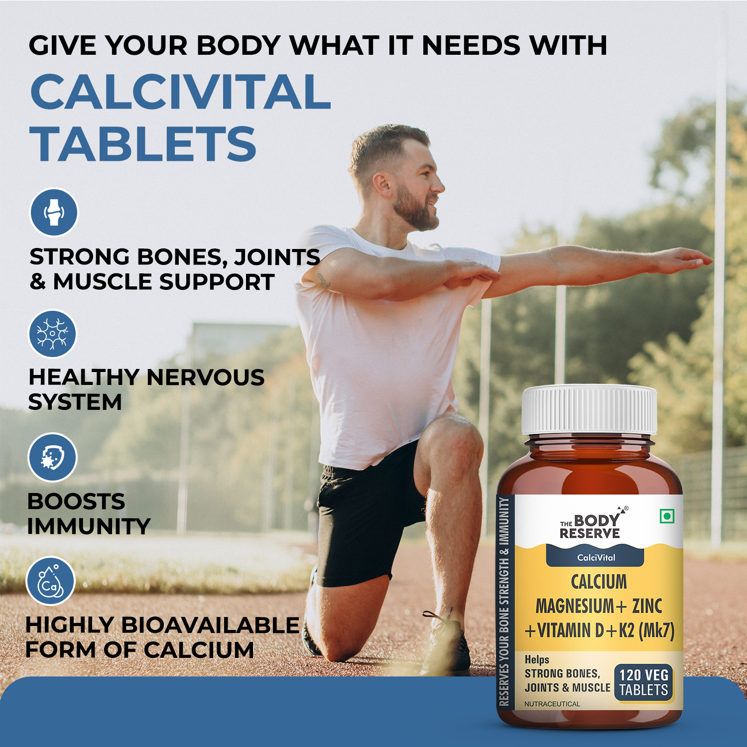 The Body Reserve Calcium, Magnesium, Zinc with Vitamin K2, MK7 & B12 – 120 Tablets for Bone & Joint Health (4-Month Pack)