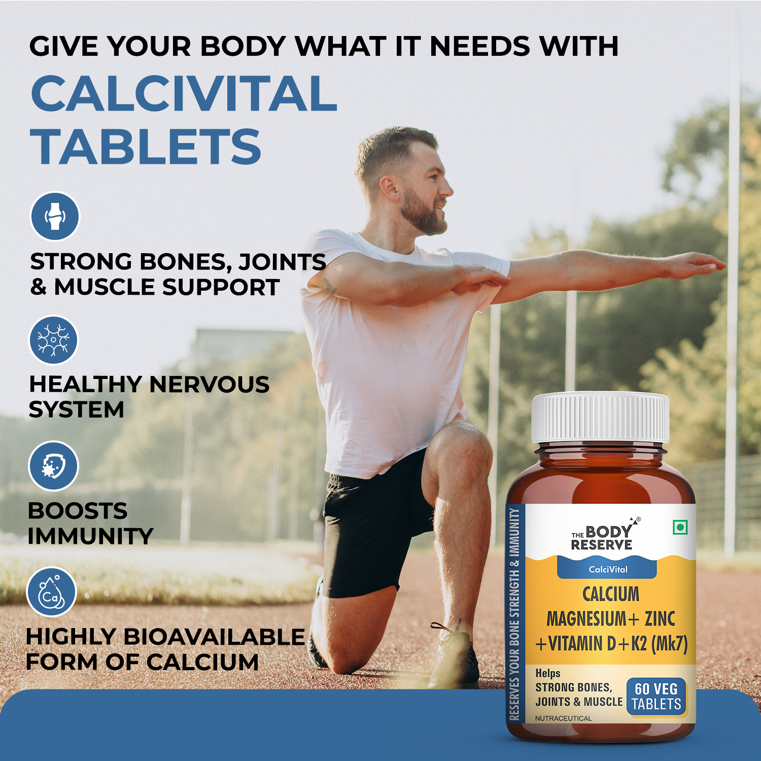 The Body Reserve Calcium Tablets For Women & Men- 60 Tablets, Calcium Magnesium & Zinc Supplements For Man With Calcium Citrate, Vitamin K2, MK7 & Vitamin B12 To Support Joints And Bone Health