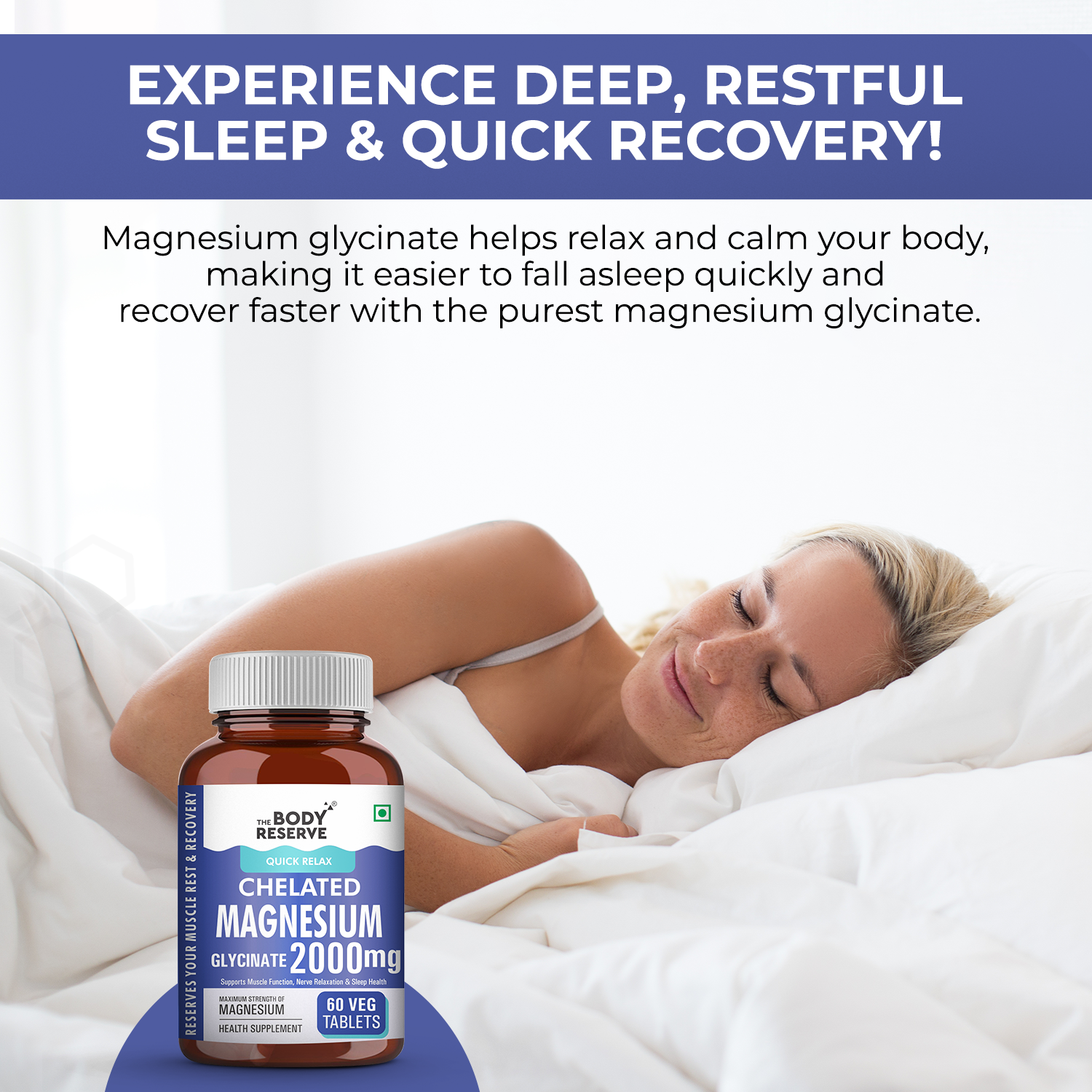 Magnesium Glycinate Supplement - 60 Veg Tablets, 2000mg